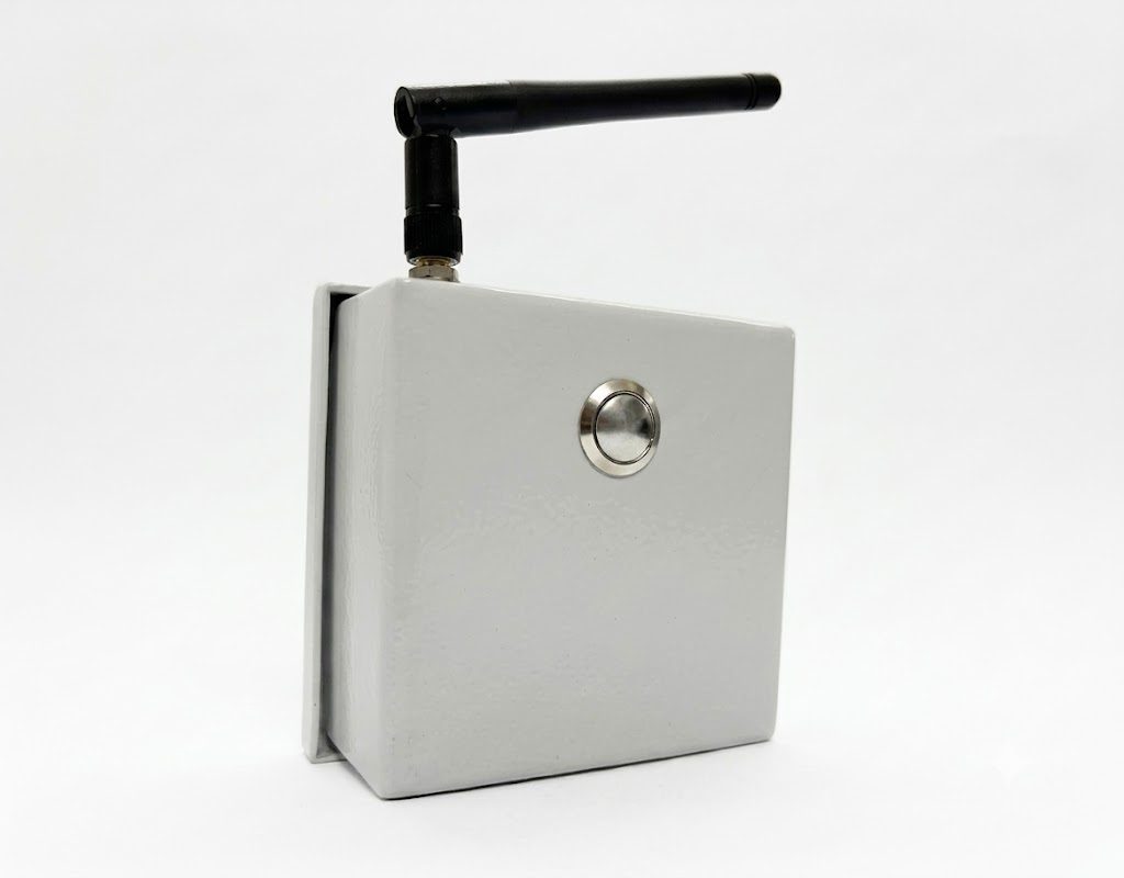 ABHAY endpoint push-button unit with antenna, wall-mountable enclosure