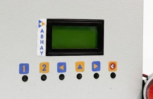 Close-up of the ABHAY receiver panel display and button row